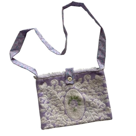 Adorable Handmade Purse One of a Kind Upcycled Fashion Purple Terry - Picture 1 of 5